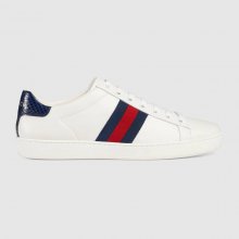 Gucci Ace White Leather (Blue Heel)