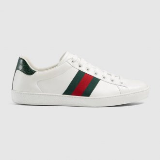 Gucci Ace White Leather (Green Crocodile Leather Heel)